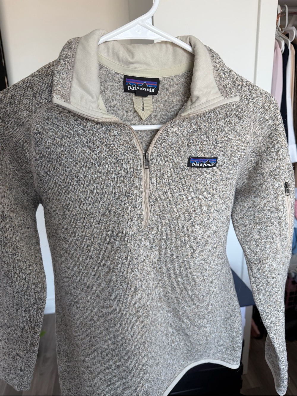Patagonia Women's Half-Zip Pullover in Heathered Taupe and Cream